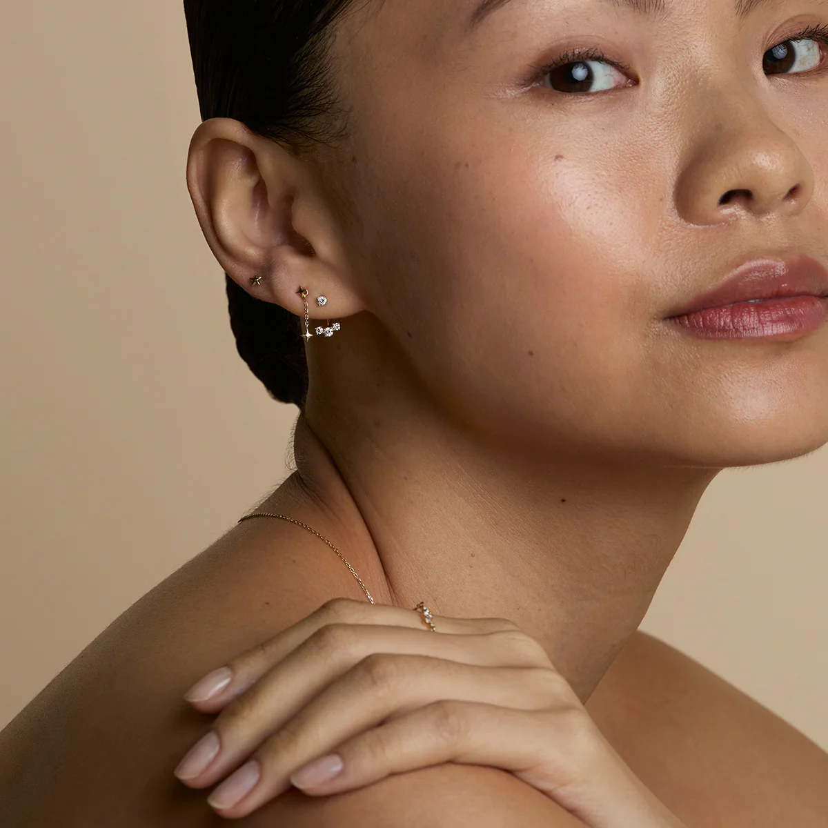 Cosmic Star Chain Studs in Solid Gold - Image 4
