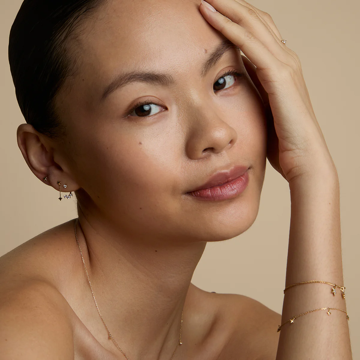 Cosmic Star Chain Studs in Solid Gold - Image 5
