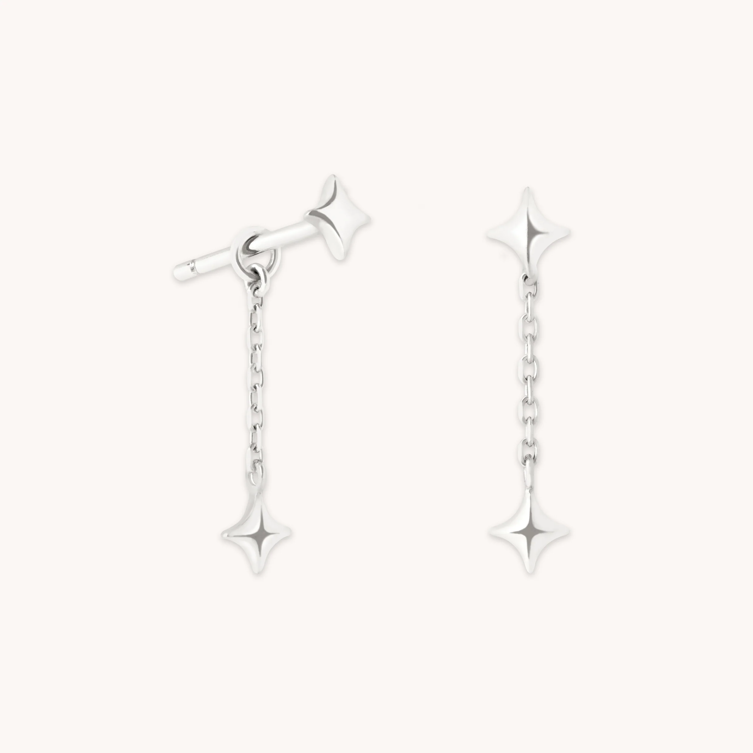 Cosmic Star Chain Studs in Solid White Gold
