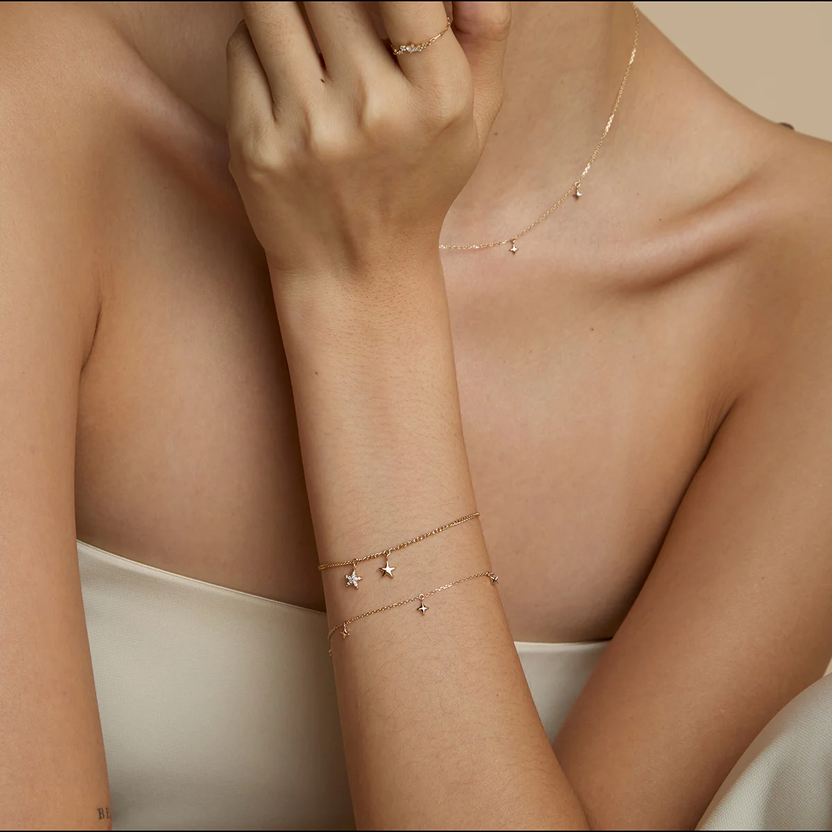 Cosmic Star Charm Bracelet in Solid Gold - Image 4