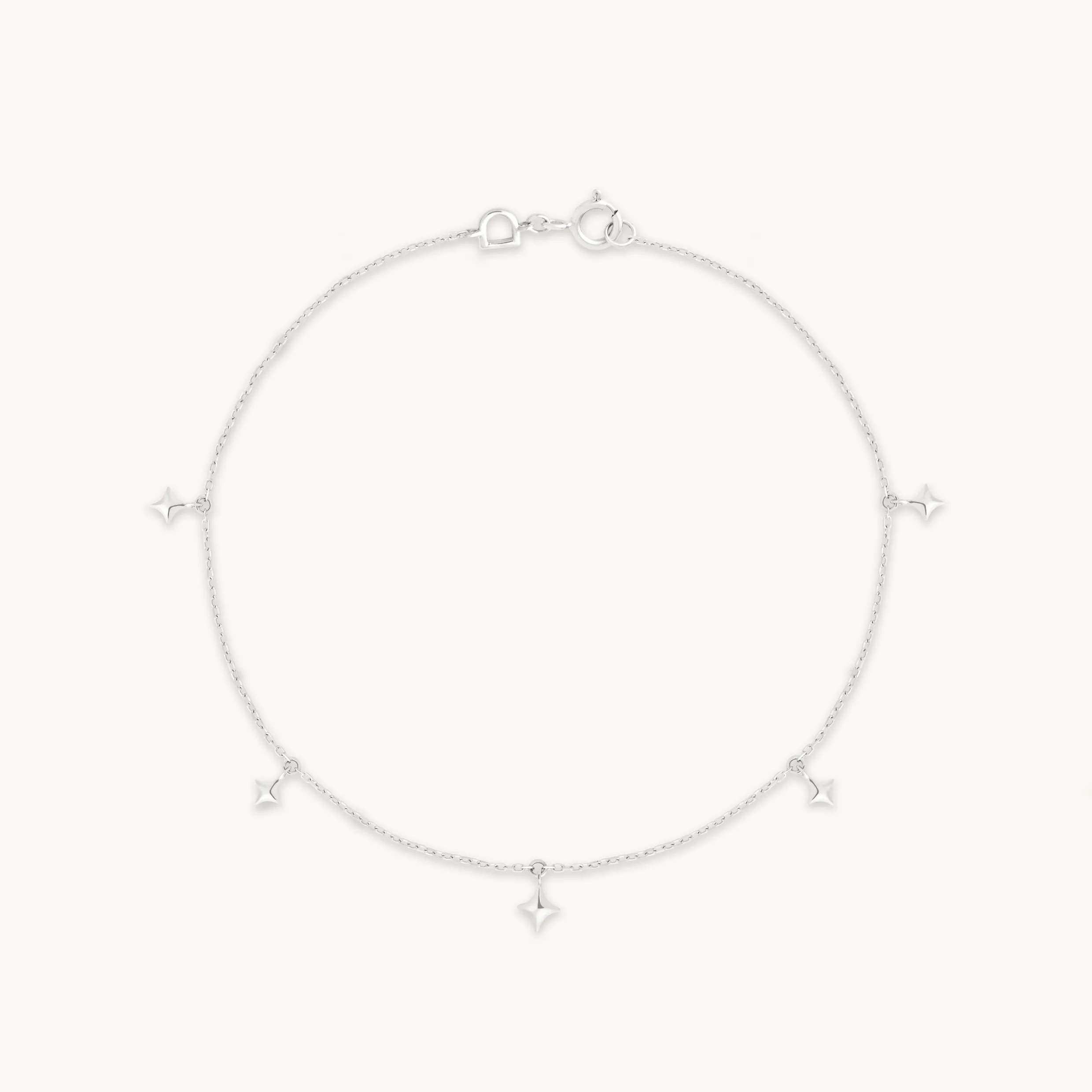 Cosmic Star Charm Bracelet in Solid White Gold