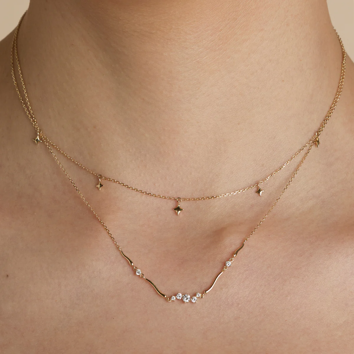 Cosmic Star Charm Necklace in Solid Gold - Image 3