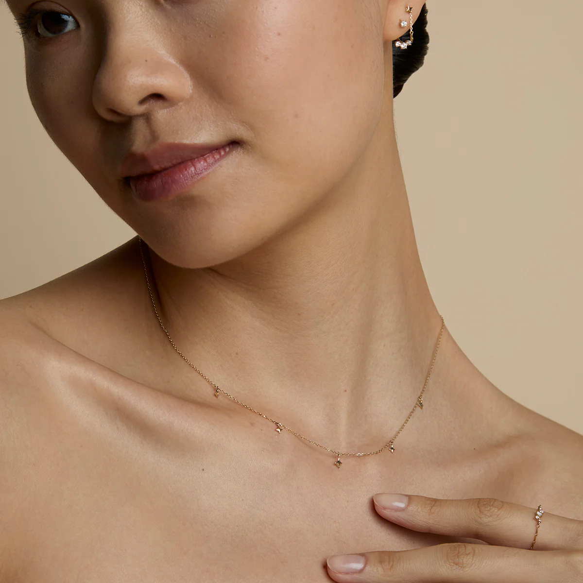 Cosmic Star Charm Necklace in Solid Gold - Image 4