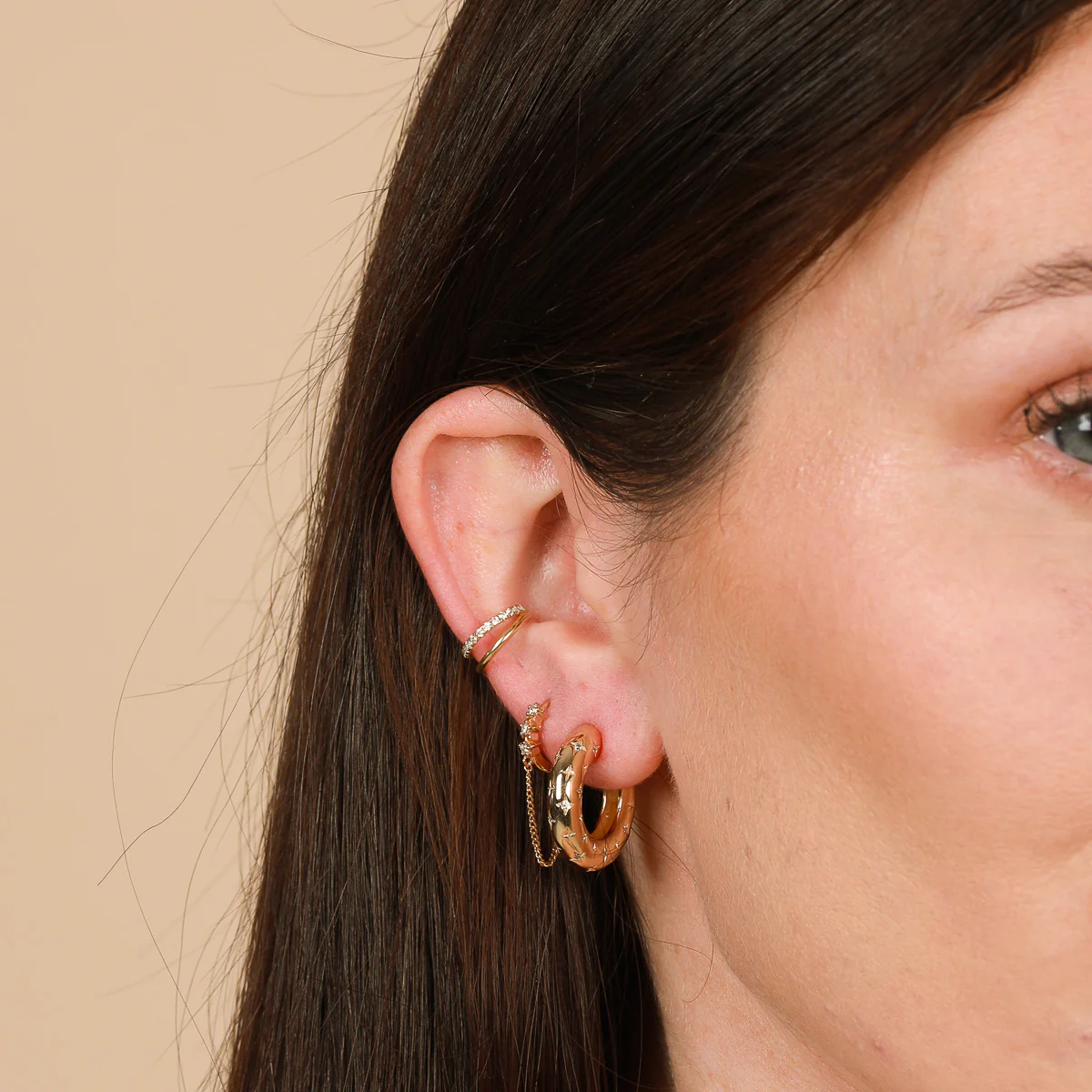 Cosmic Star Dome Hoops in Gold - Image 2