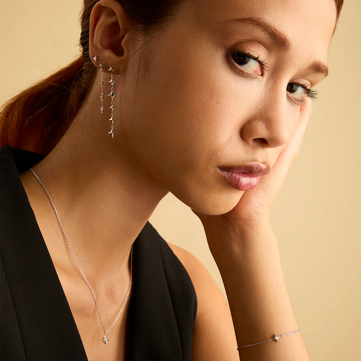 Cosmic Star Drop Studs in Silver - Image 5
