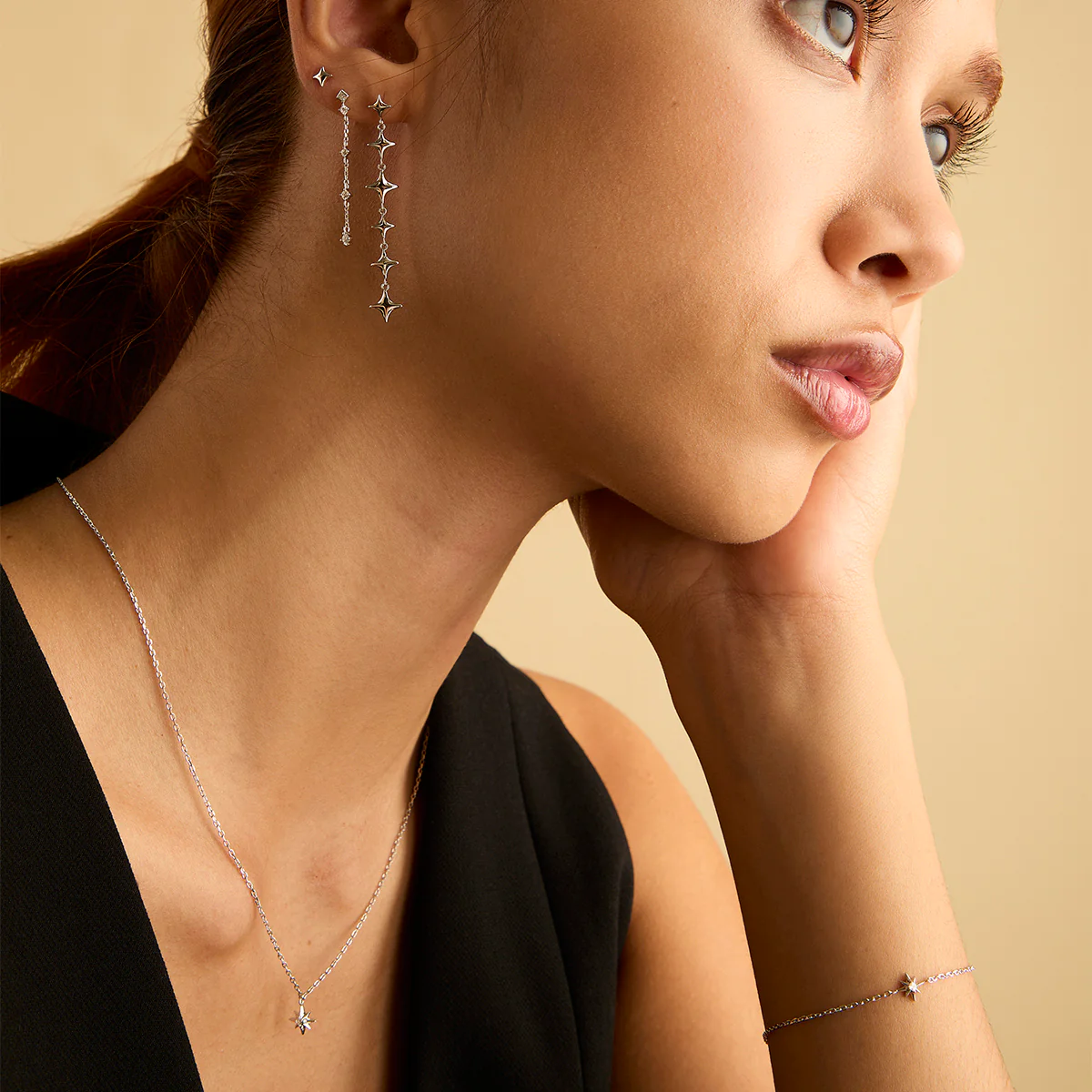 Cosmic Star Drop Studs in Silver - Image 6