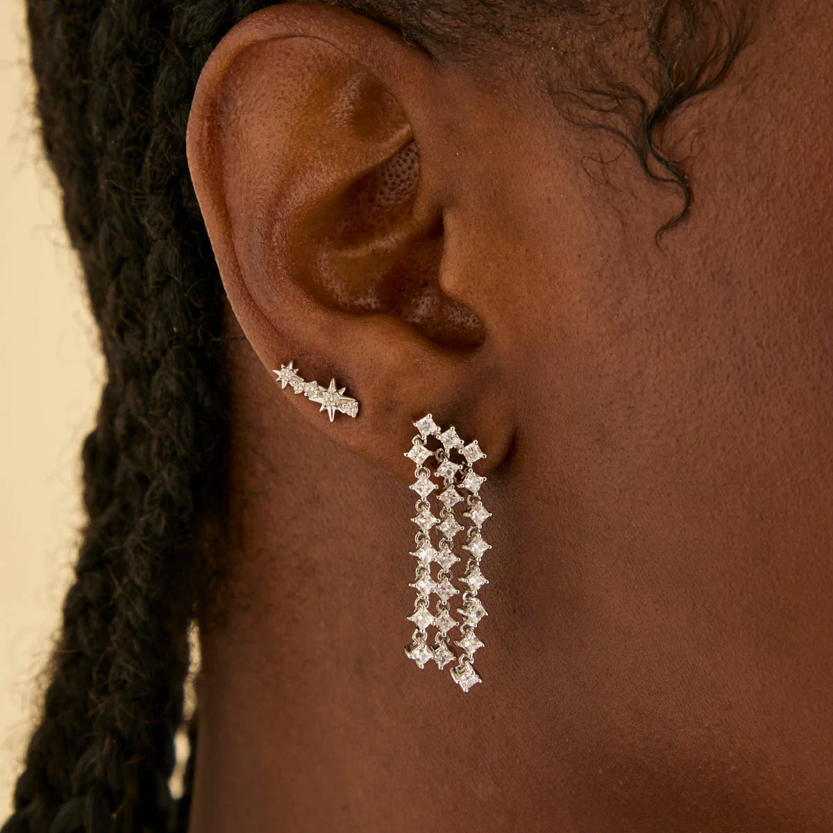Cosmic Star Statement Earrings in Silver - Image 3