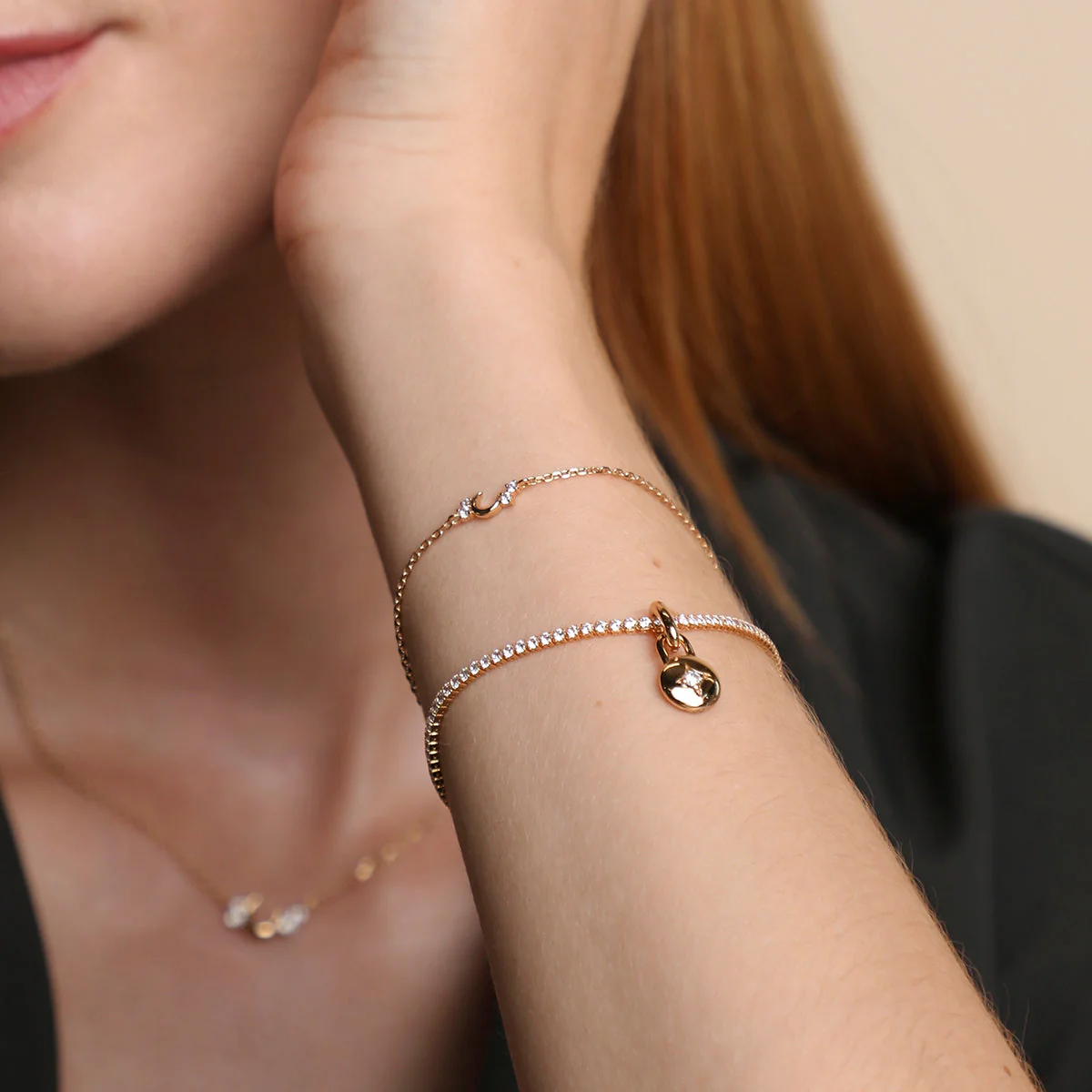 Crescent Moon Pendant Bracelet in Gold - Image 4