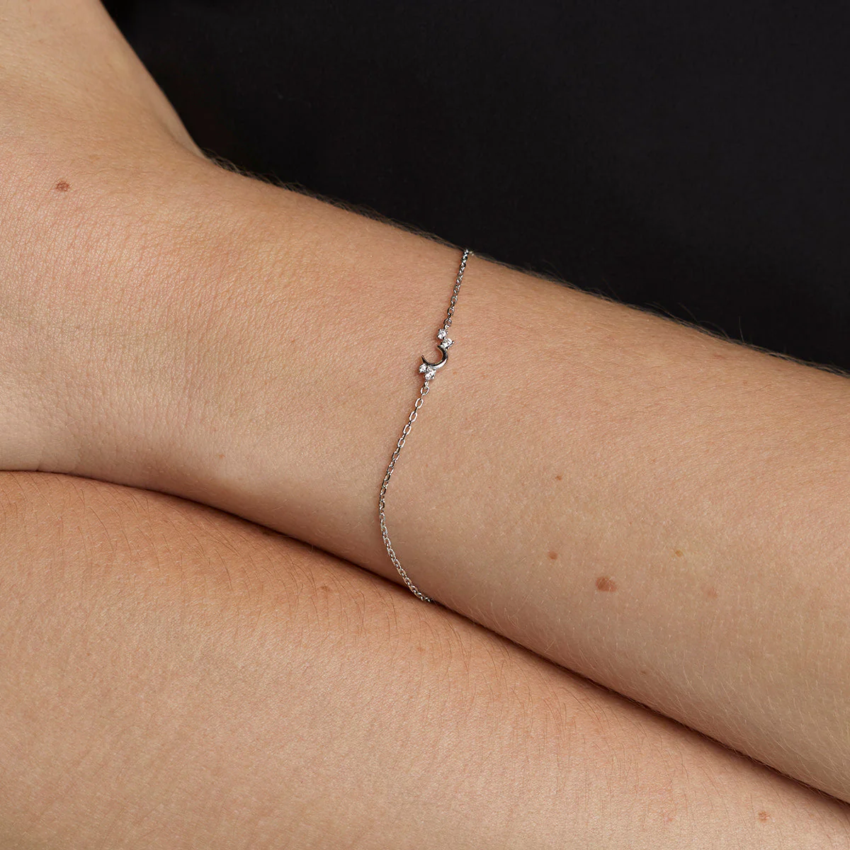 Crescent Moon Pendant Bracelet in Silver - Image 2