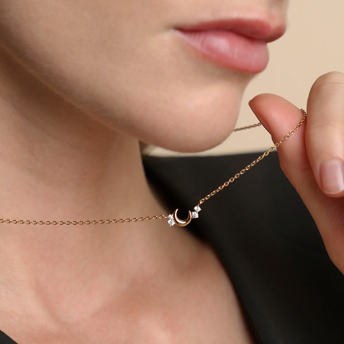 Crescent Moon Pendant Necklace in Gold - Image 3