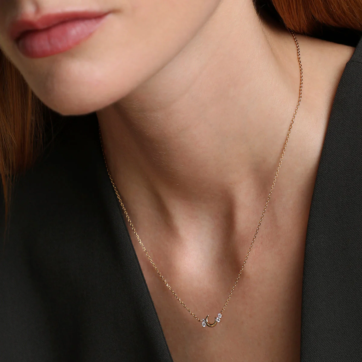 Crescent Moon Pendant Necklace in Gold - Image 4