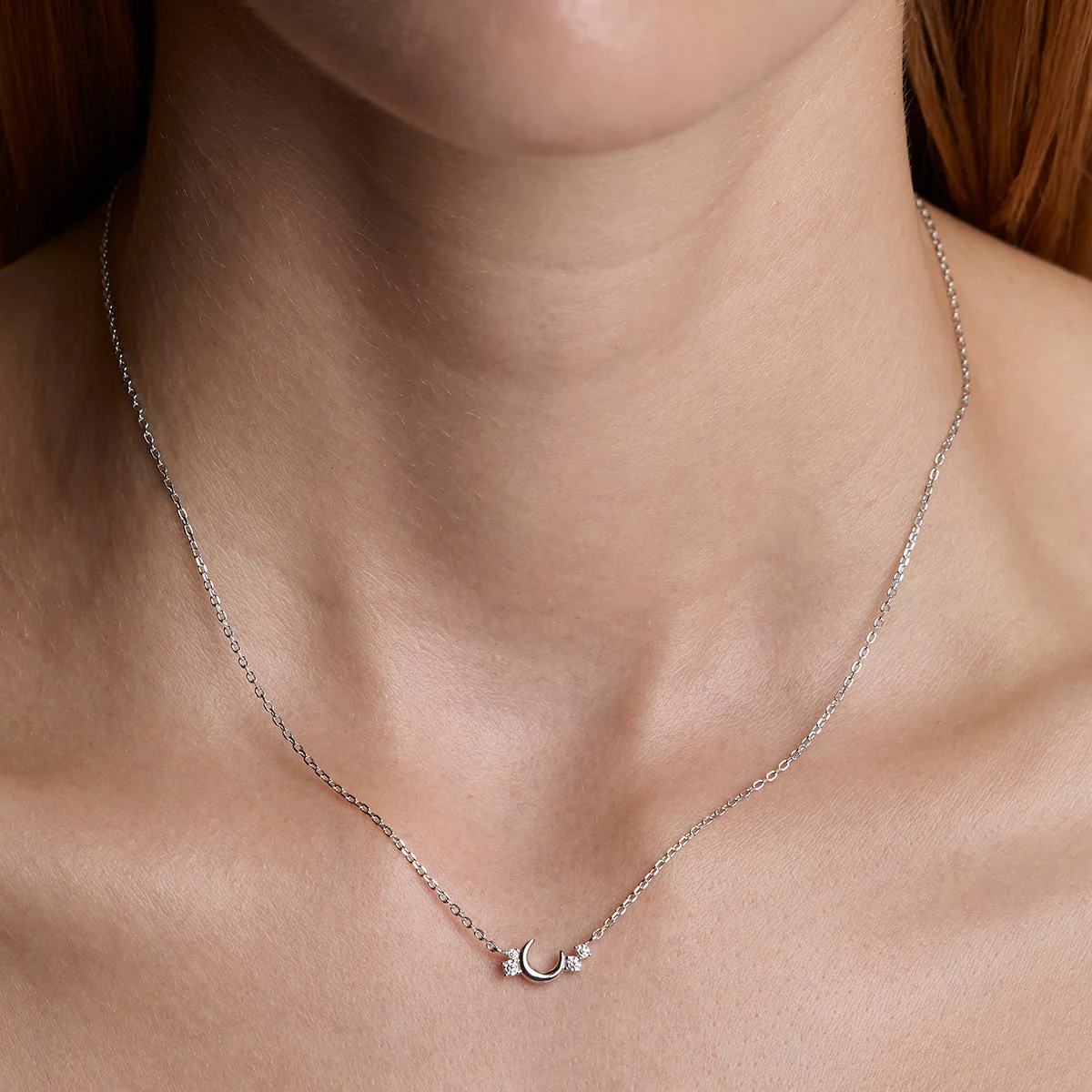 Crescent Moon Pendant Necklace in Silver - Image 2