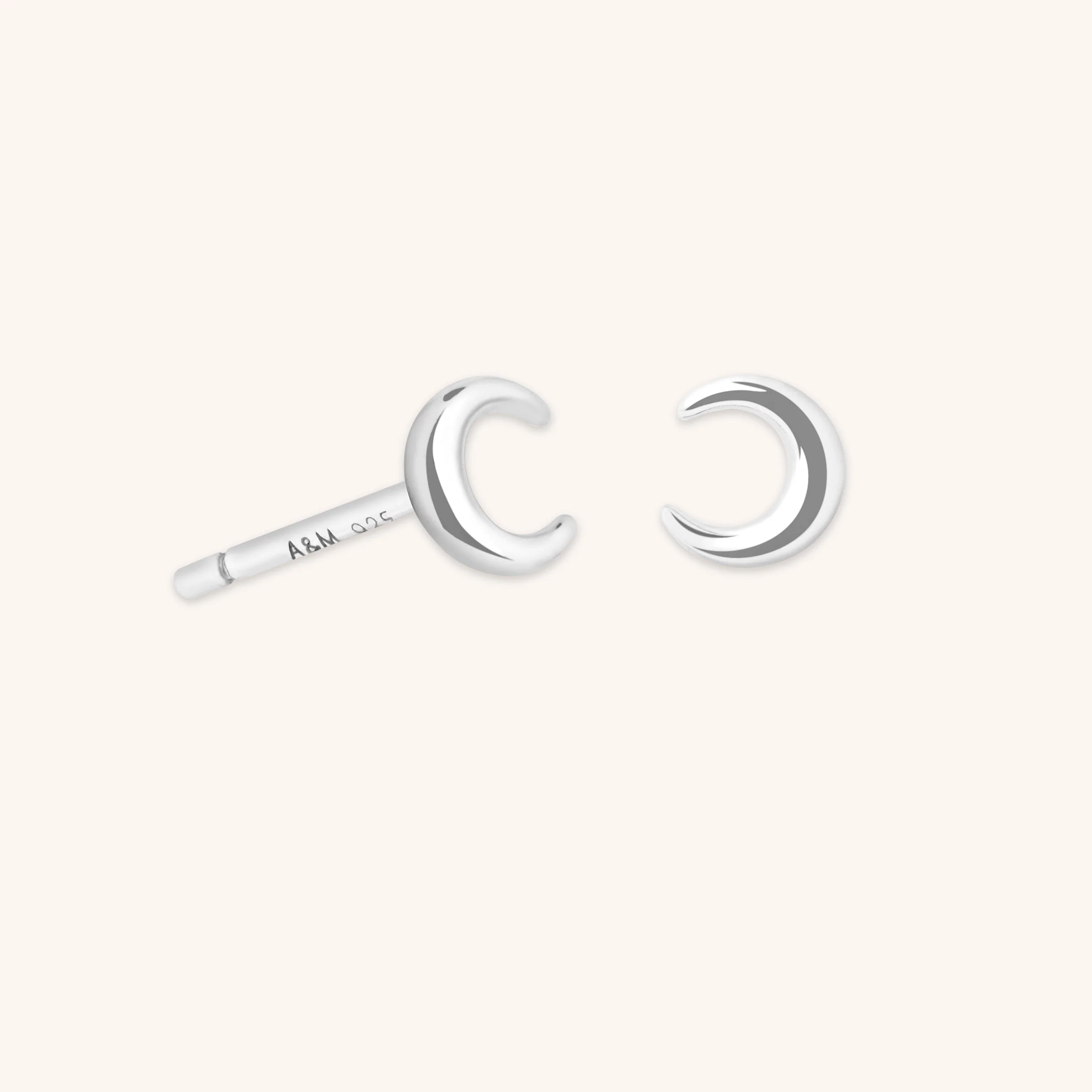 Crescent Moon Studs in Silver
