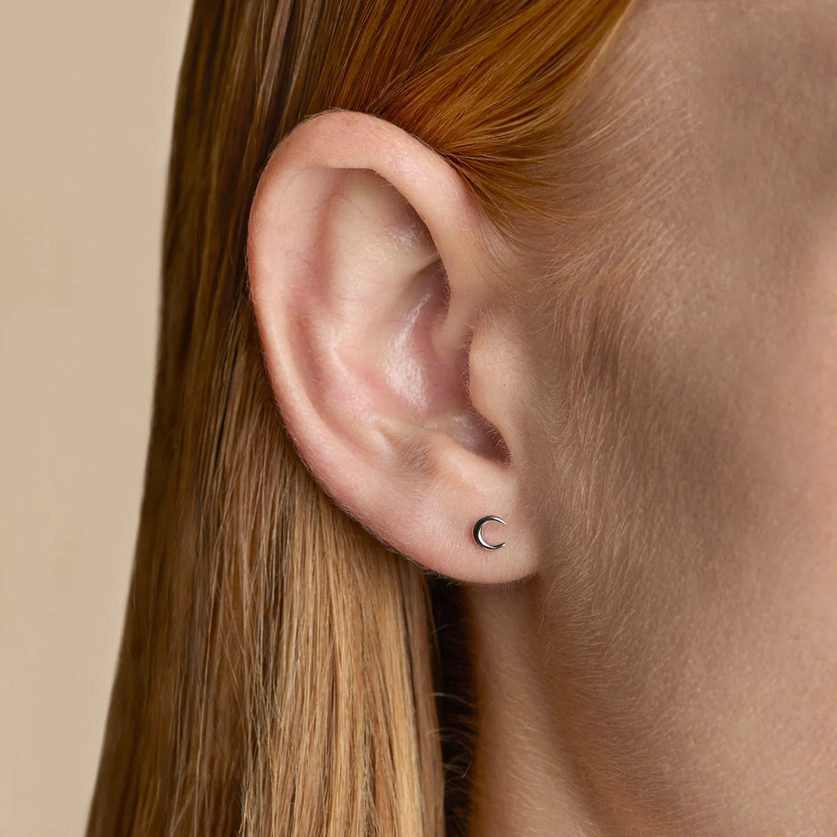 Crescent Moon Studs in Silver - Image 2