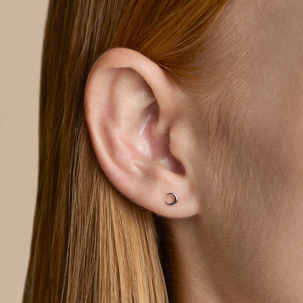 Crescent Moon Studs in Silver - Image 3