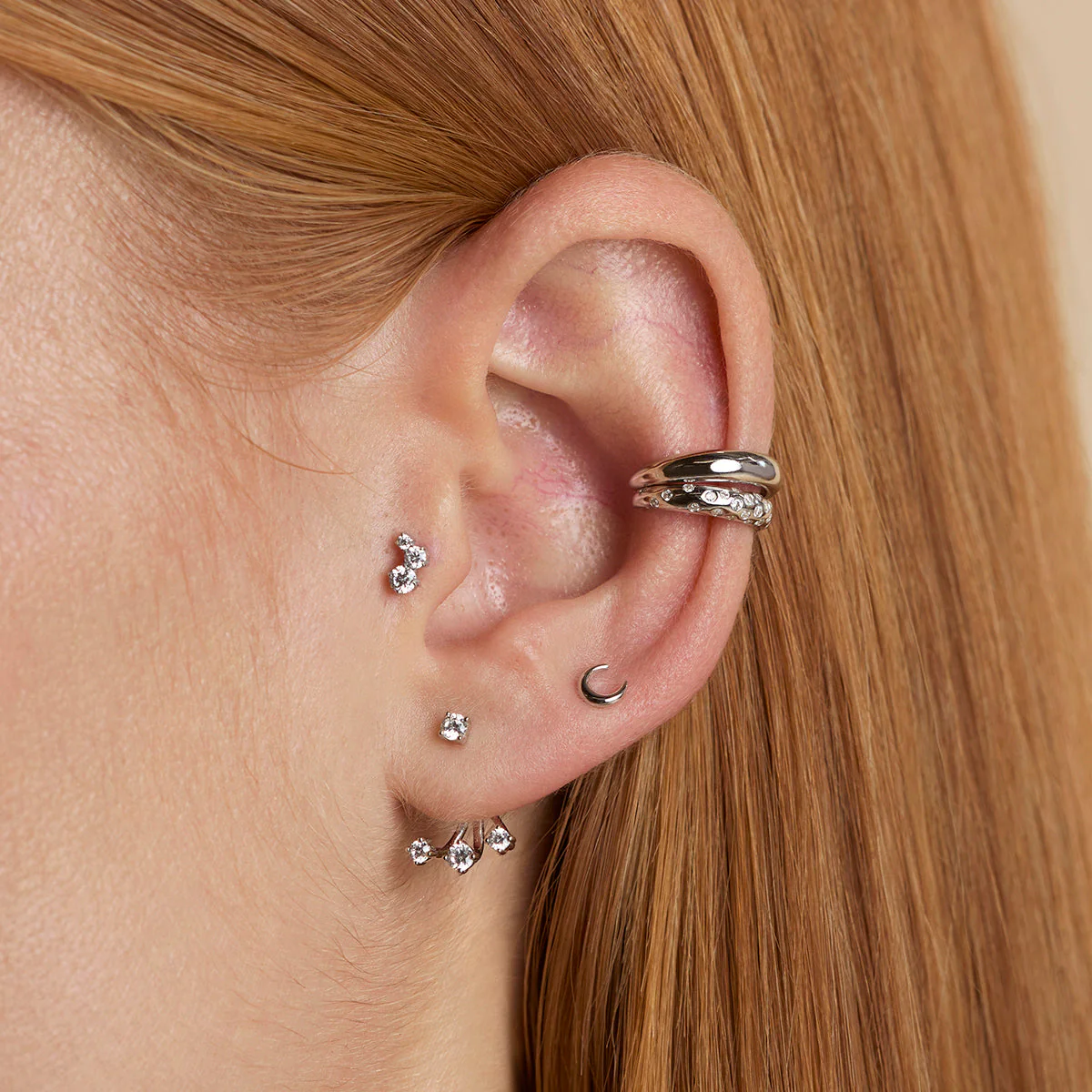 Crescent Moon Studs in Silver - Image 4