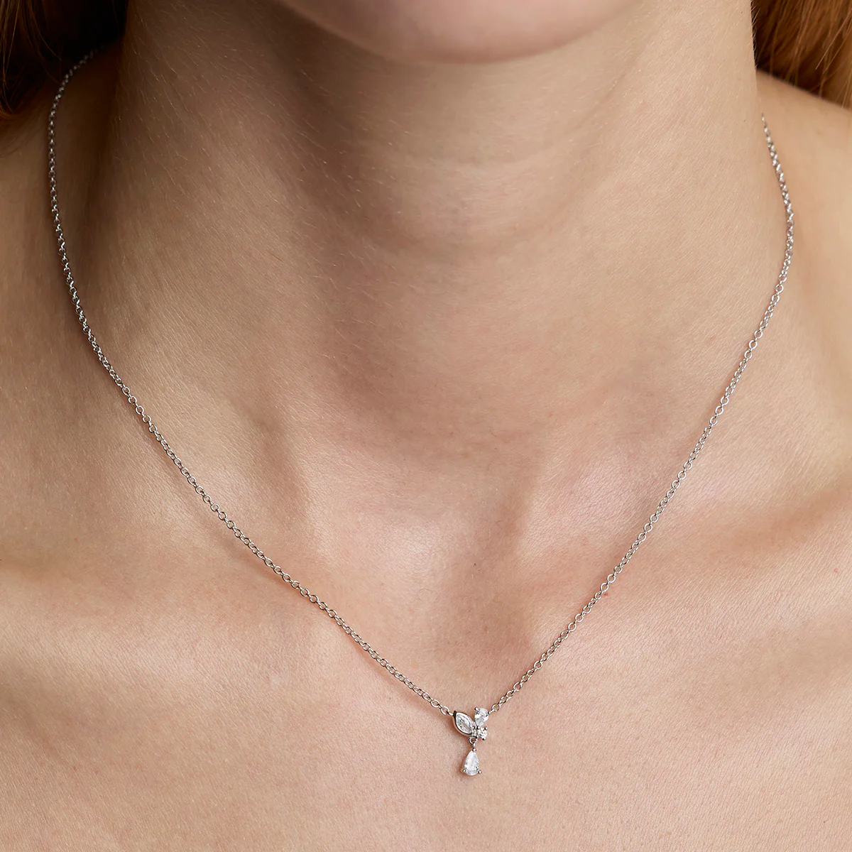 Crystal Cluster Pendant Necklace in Silver - Image 2