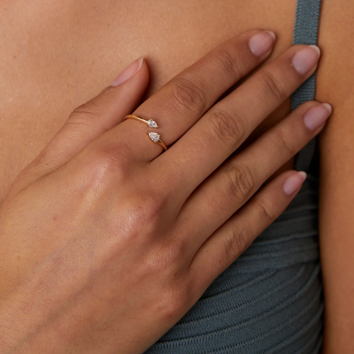 Crystal Pear Open Ring in Gold - Image 2