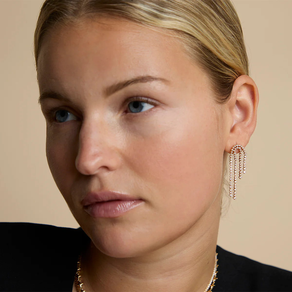 Crystal Scatter Drop Studs in Gold - Image 3
