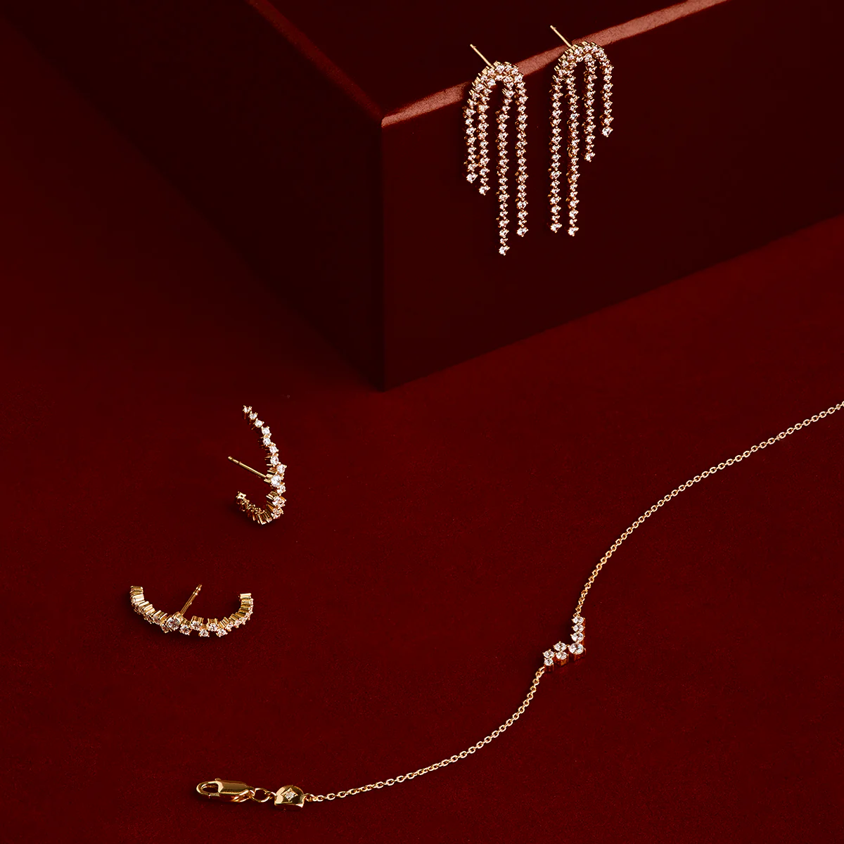 Crystal Scatter Drop Studs in Gold - Image 4