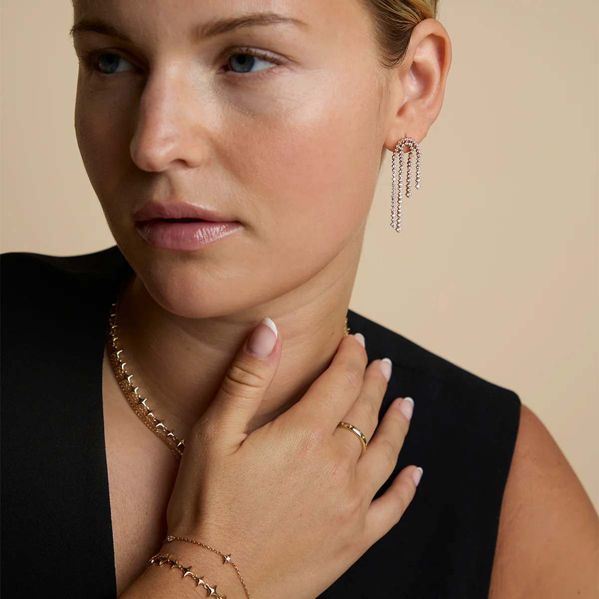 Crystal Scatter Drop Studs in Gold - Image 5