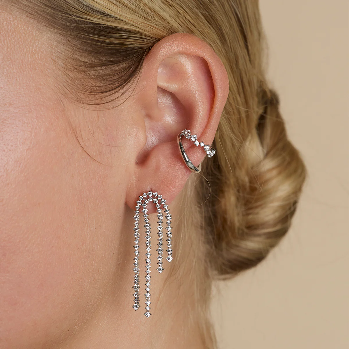 Crystal Scatter Drop Studs in Silver - Image 3
