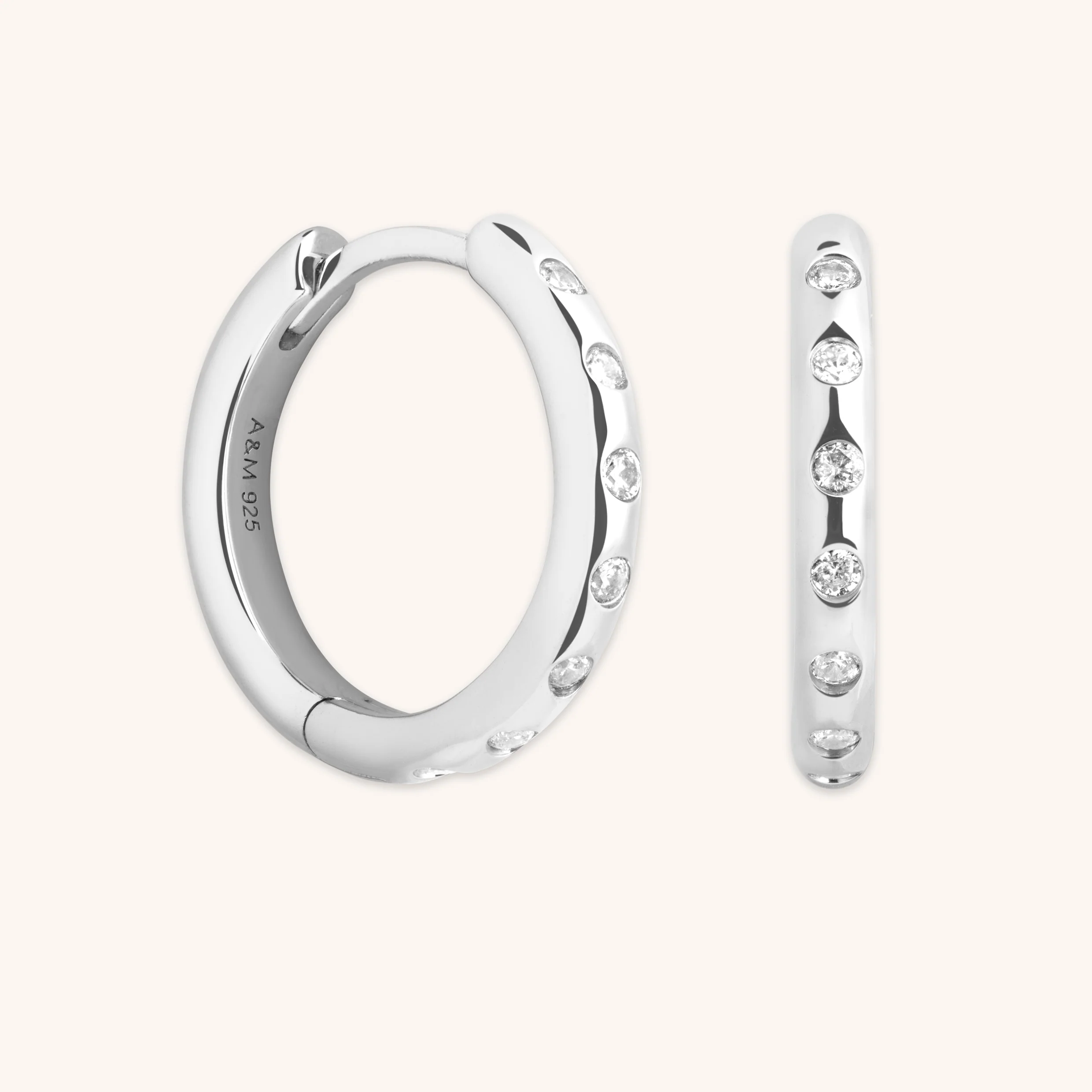 Crystal Set Hoops in Silver