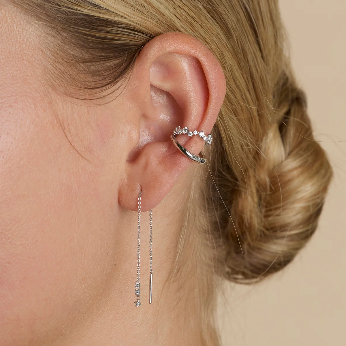 Crystal Thread Through Earrings in Silver - Image 2