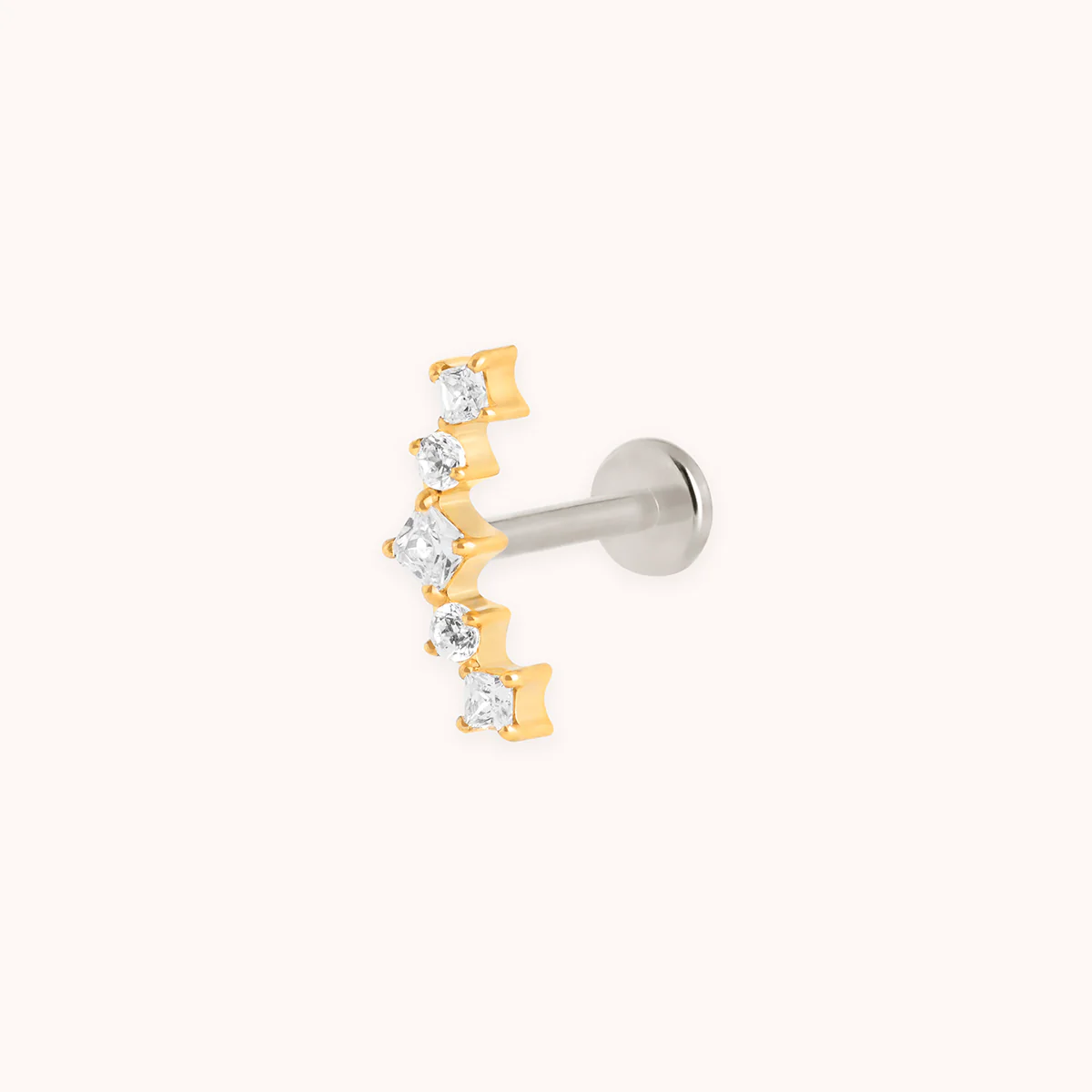 Curved Square Crystal Titanium Piercing Stud in Gold