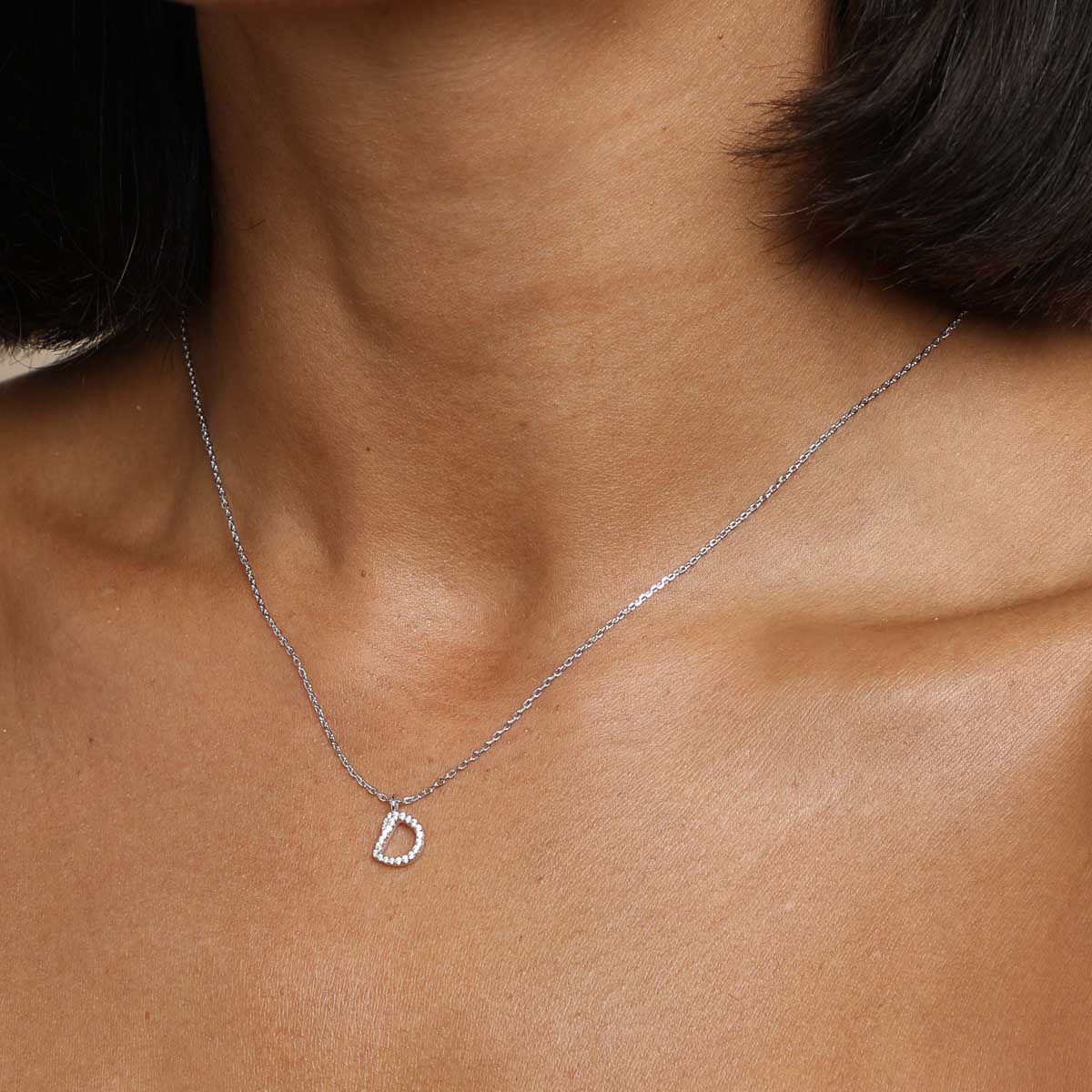 D Initial Pavé Pendant Necklace in Silver - Image 2