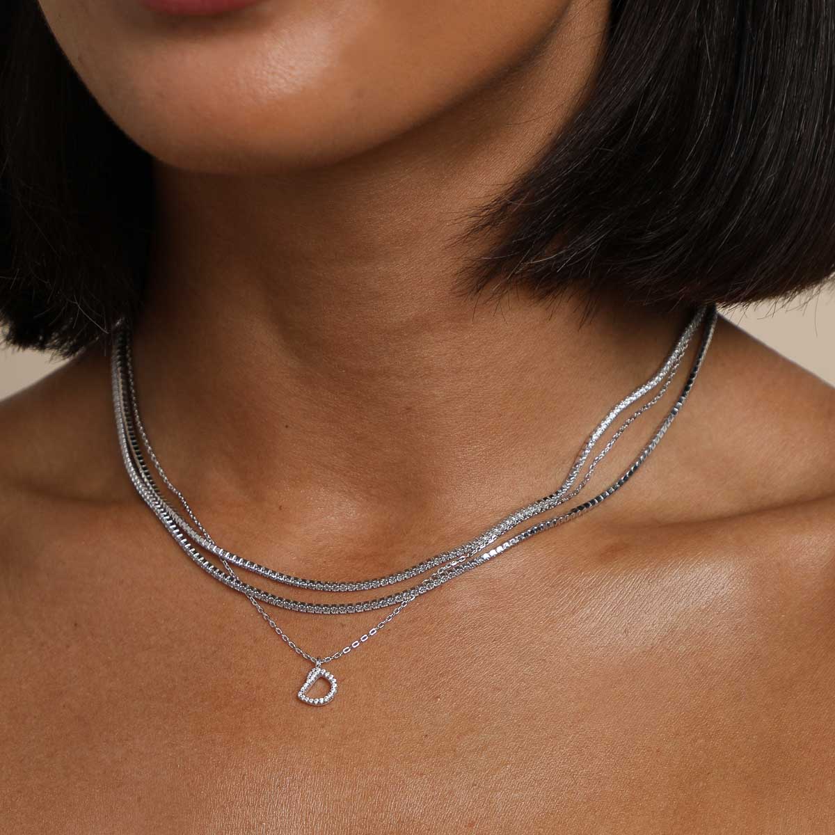 D Initial Pavé Pendant Necklace in Silver - Image 3