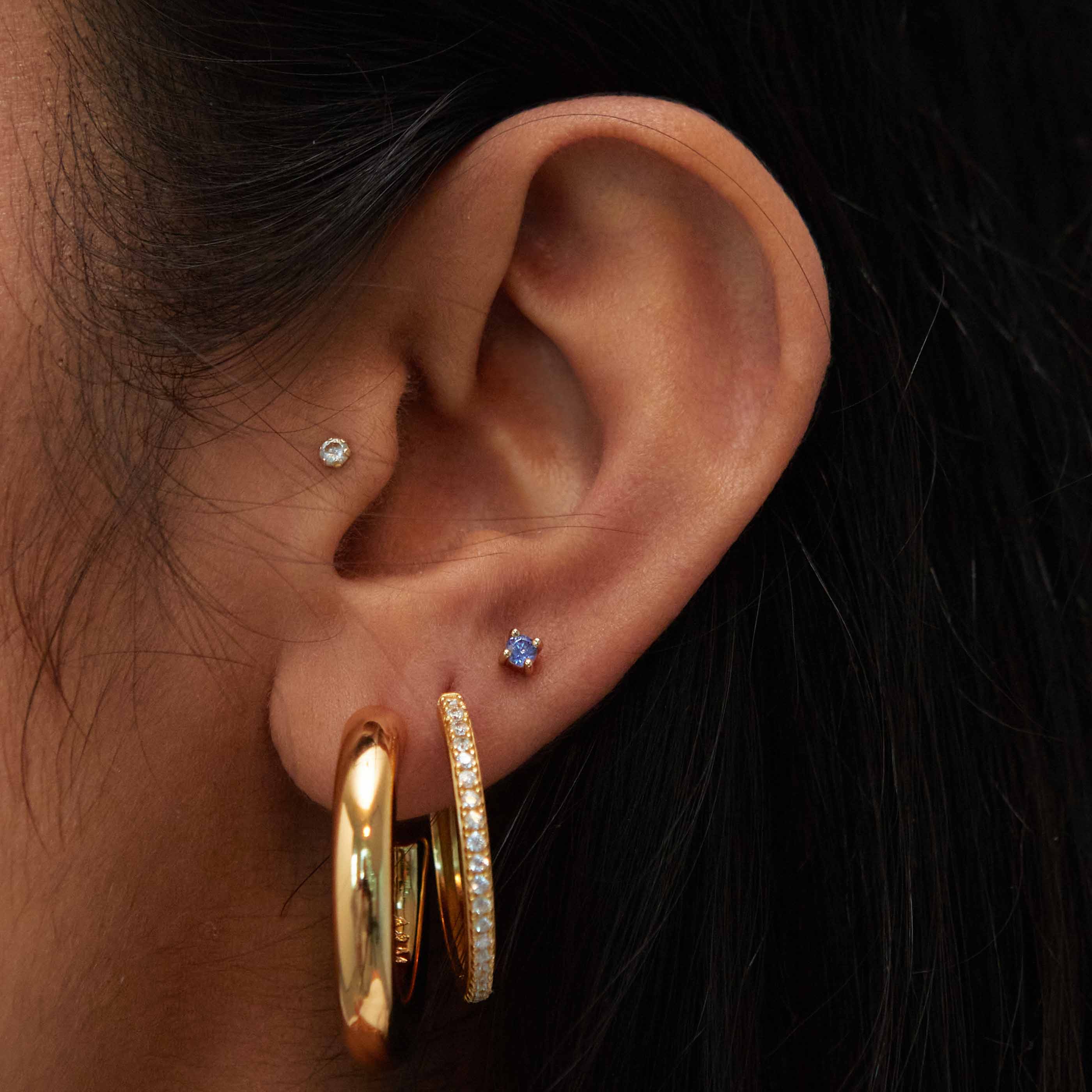 December Birthstone Stud Earrings in Gold with Tanzanite CZ - Image 2