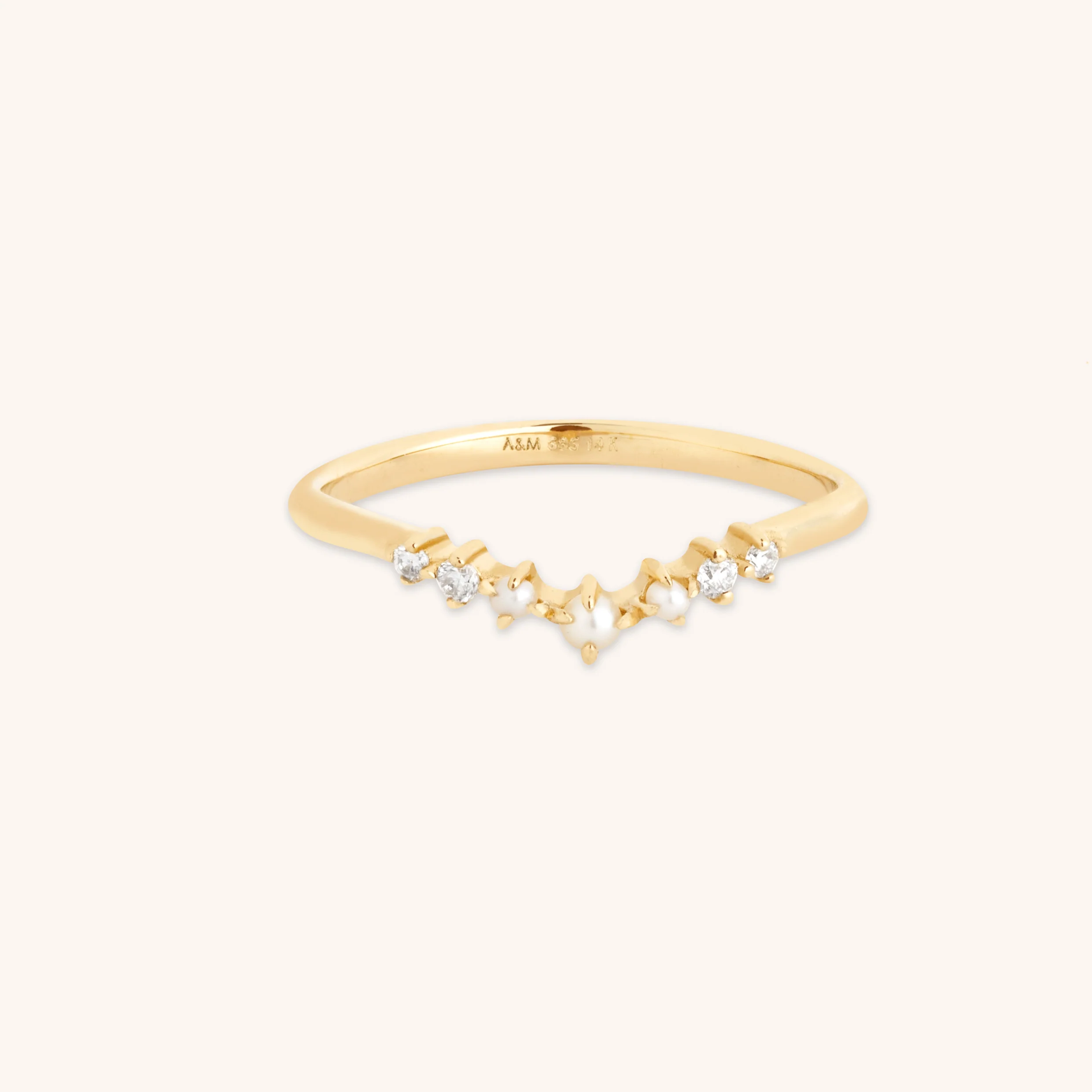 Diamond & Pearl Band Ring in Solid Gold