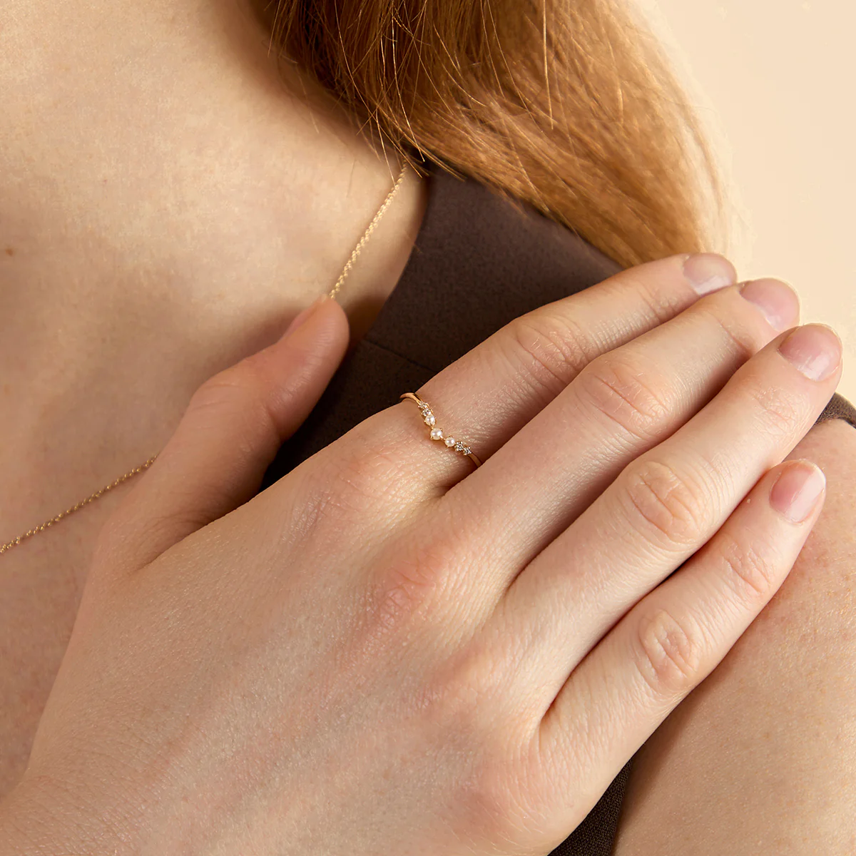 Diamond & Pearl Band Ring in Solid Gold - Image 2