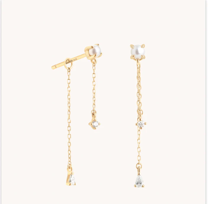 Diamond & Pearl Chain Studs in Solid Gold