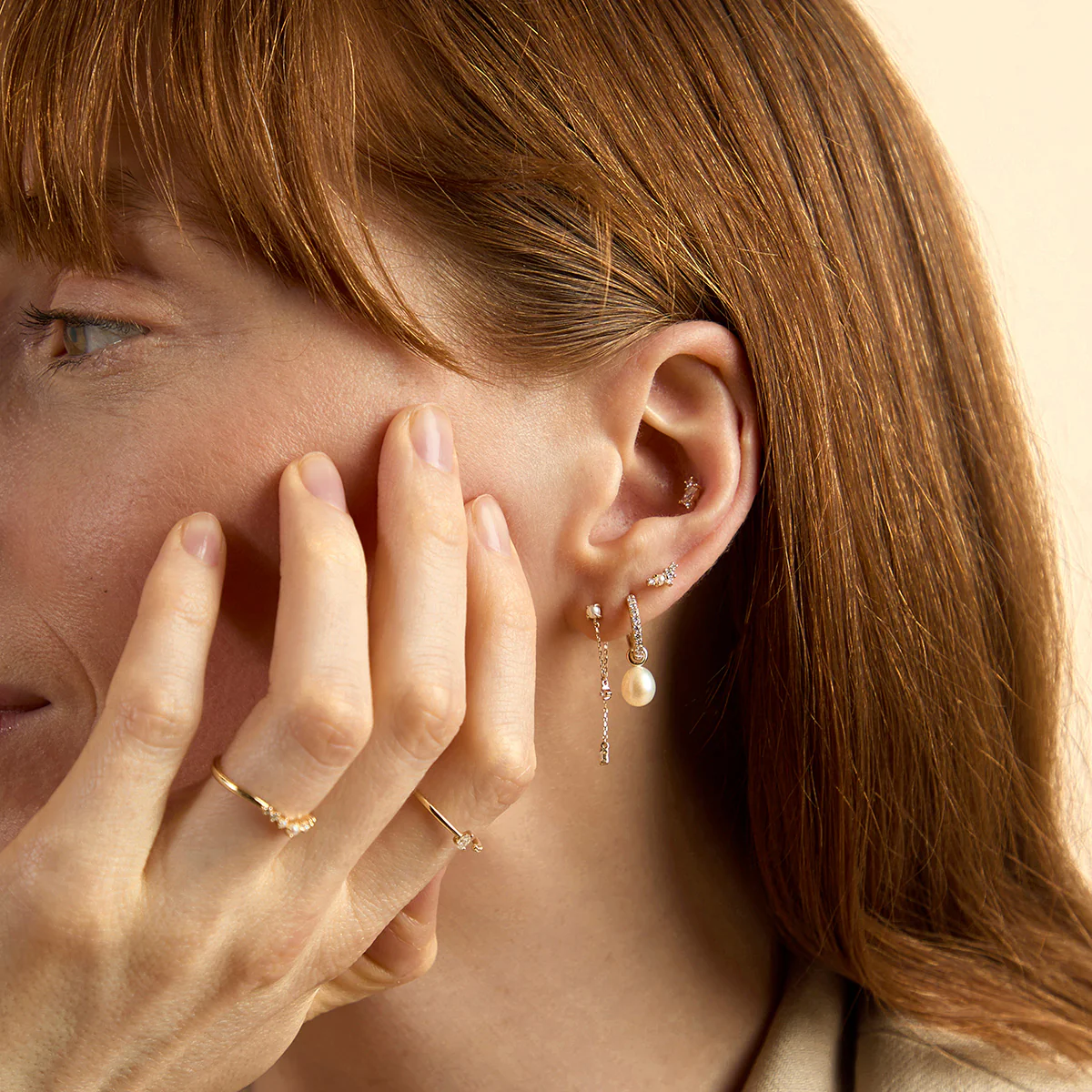 Diamond & Pearl Climber Studs in Solid Gold - Image 5