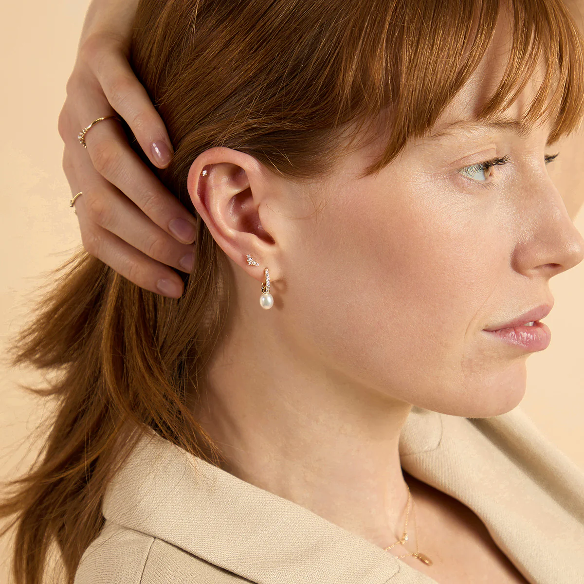 Diamond & Pearl Climber Studs in Solid Gold - Image 6