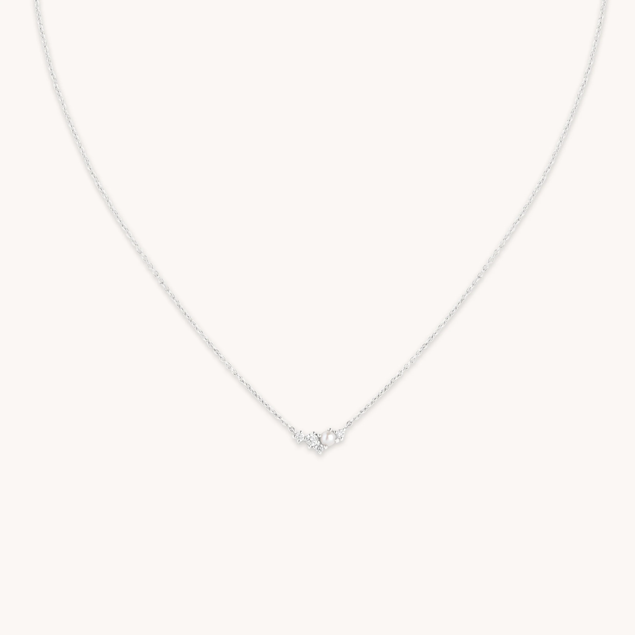 Diamond & Pearl Pendant Necklace in Solid White Gold