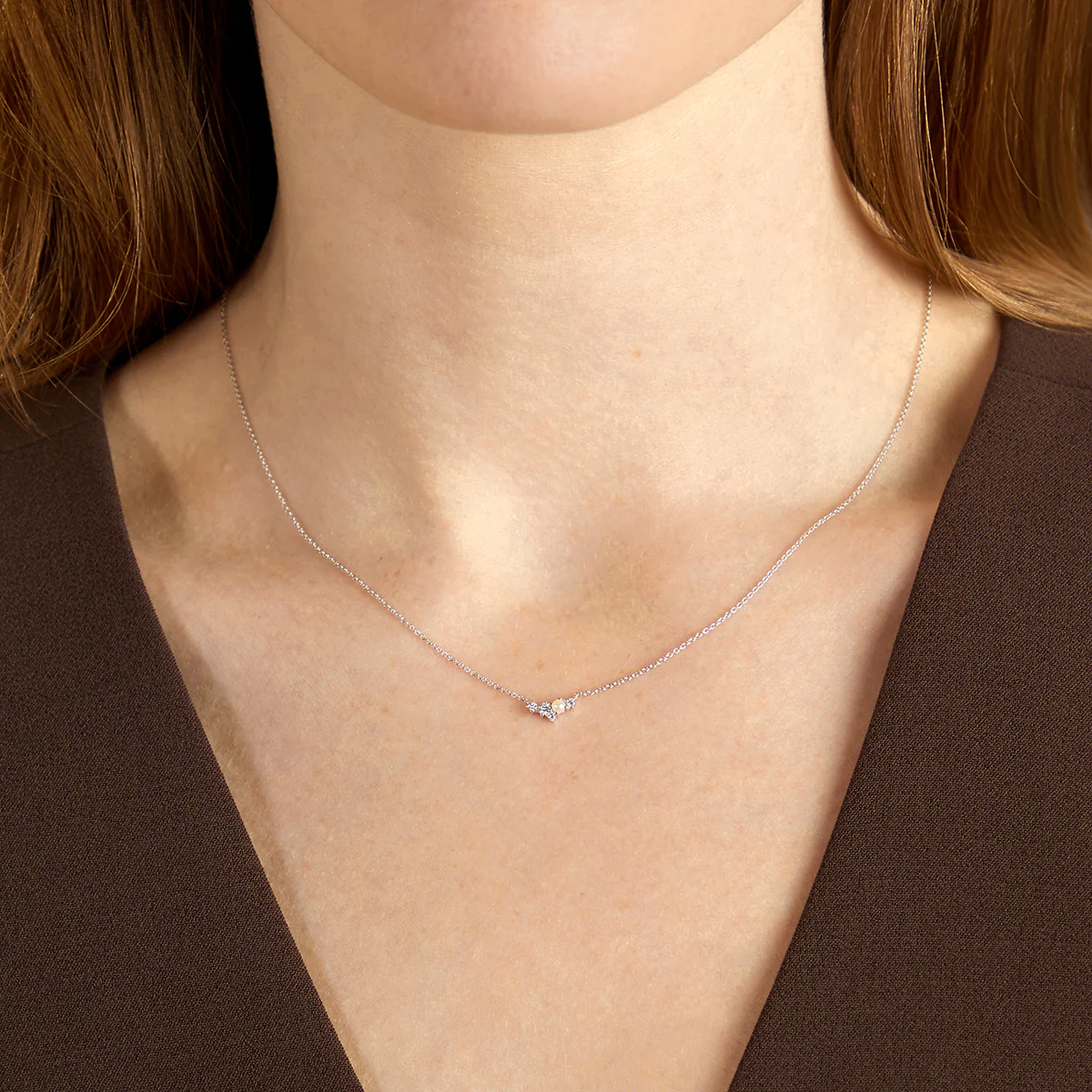 Diamond & Pearl Pendant Necklace in Solid White Gold - Image 2