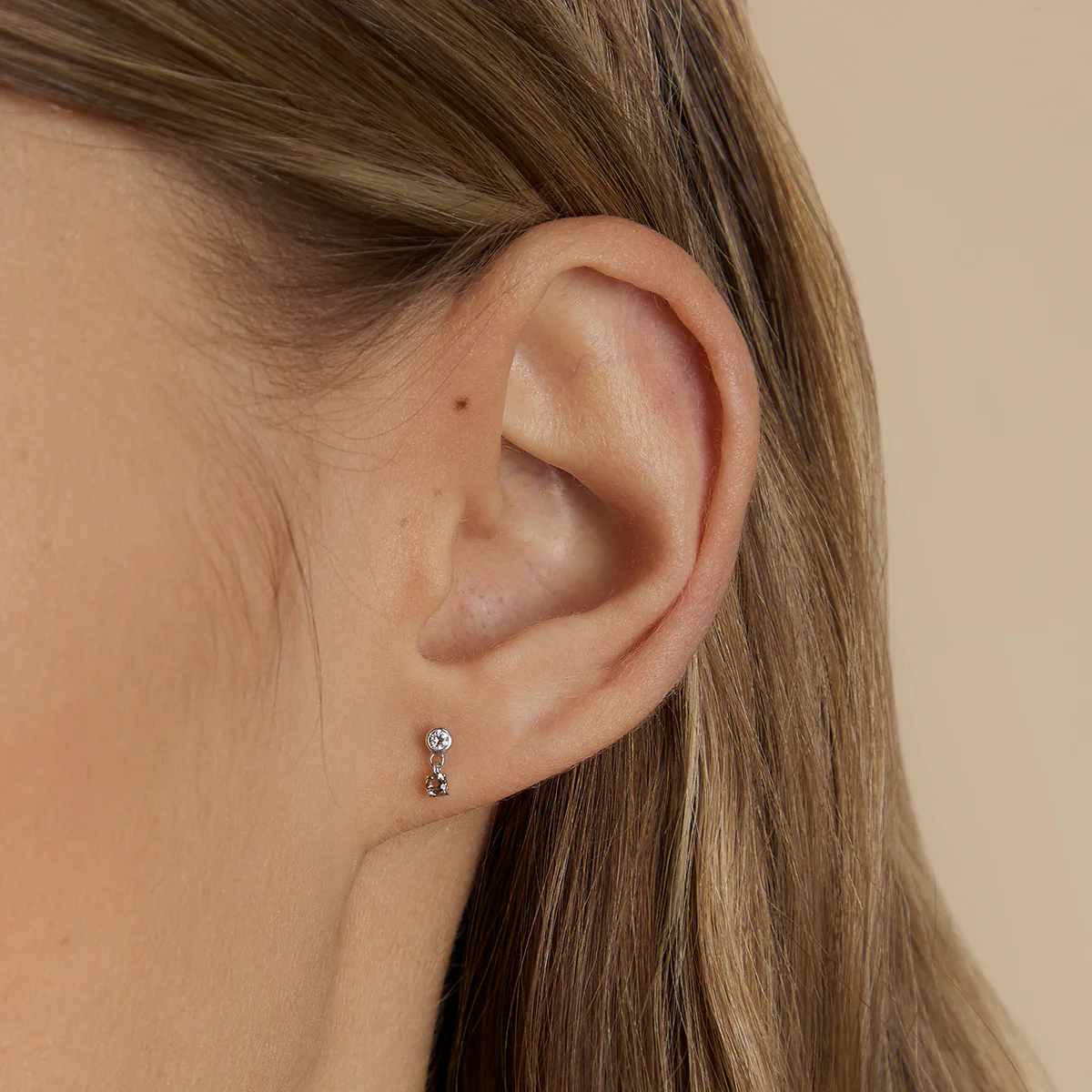 Diamond & Quartz Charm Studs in Solid White Gold - Image 2