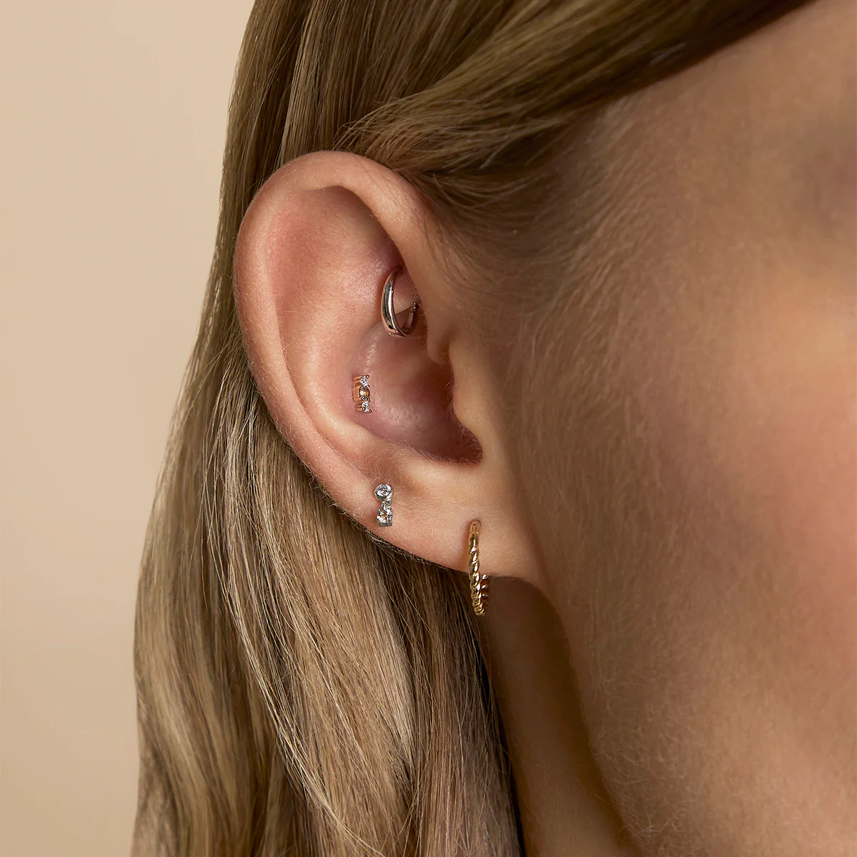 Diamond & Quartz Charm Studs in Solid White Gold - Image 3