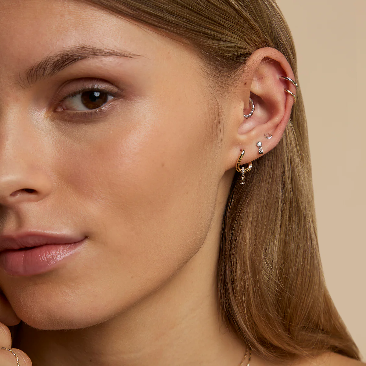 Diamond & Quartz Charm Studs in Solid White Gold - Image 4
