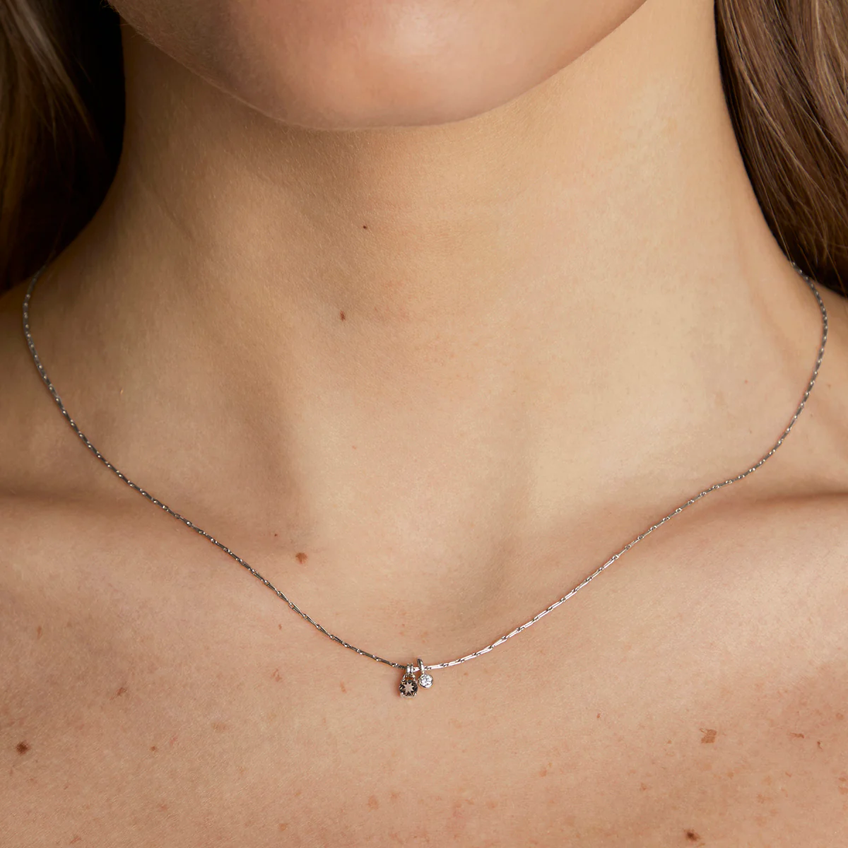 Diamond & Quartz Pendant Necklace in Solid White Gold - Image 2