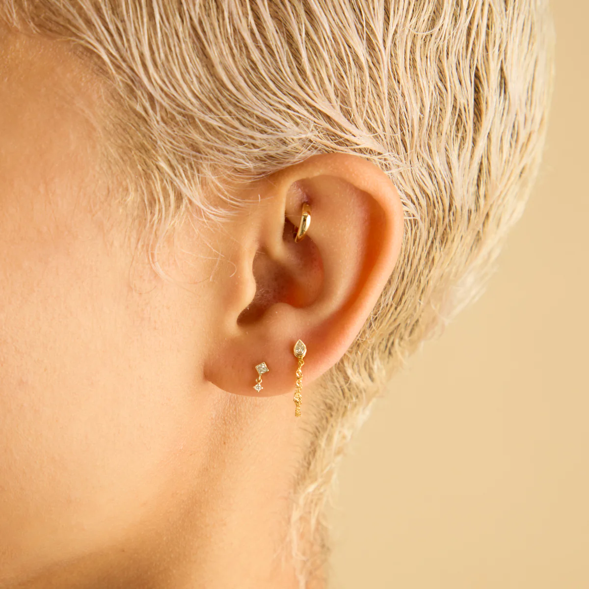 Diamond Bezel Charm Piercing Stud in Solid White Gold - Image 3