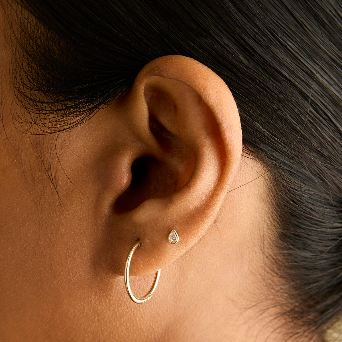 Diamond Bezel Pear Piercing Stud in Solid Gold - Image 2