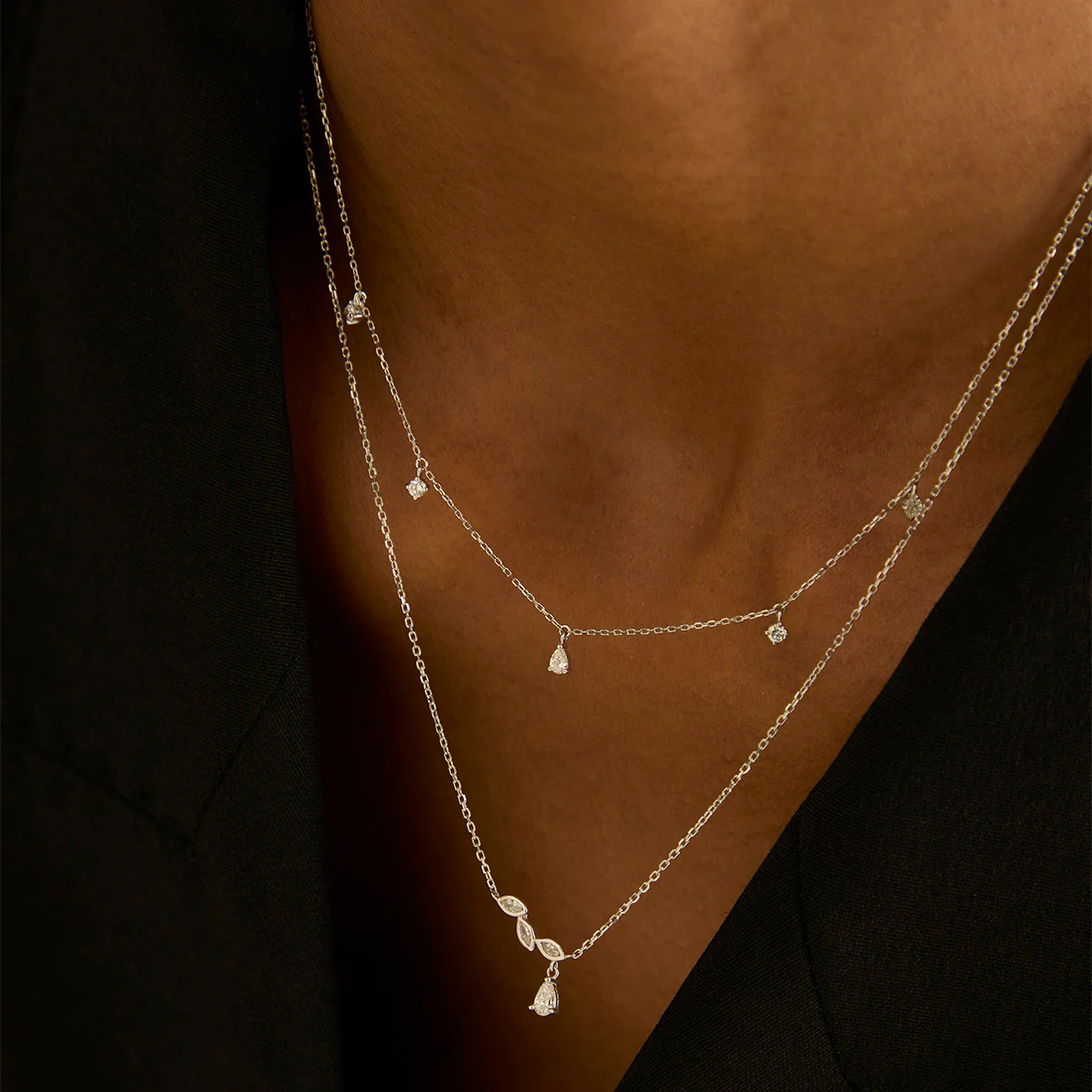 Diamond Charm Necklace in Solid White Gold - Image 4