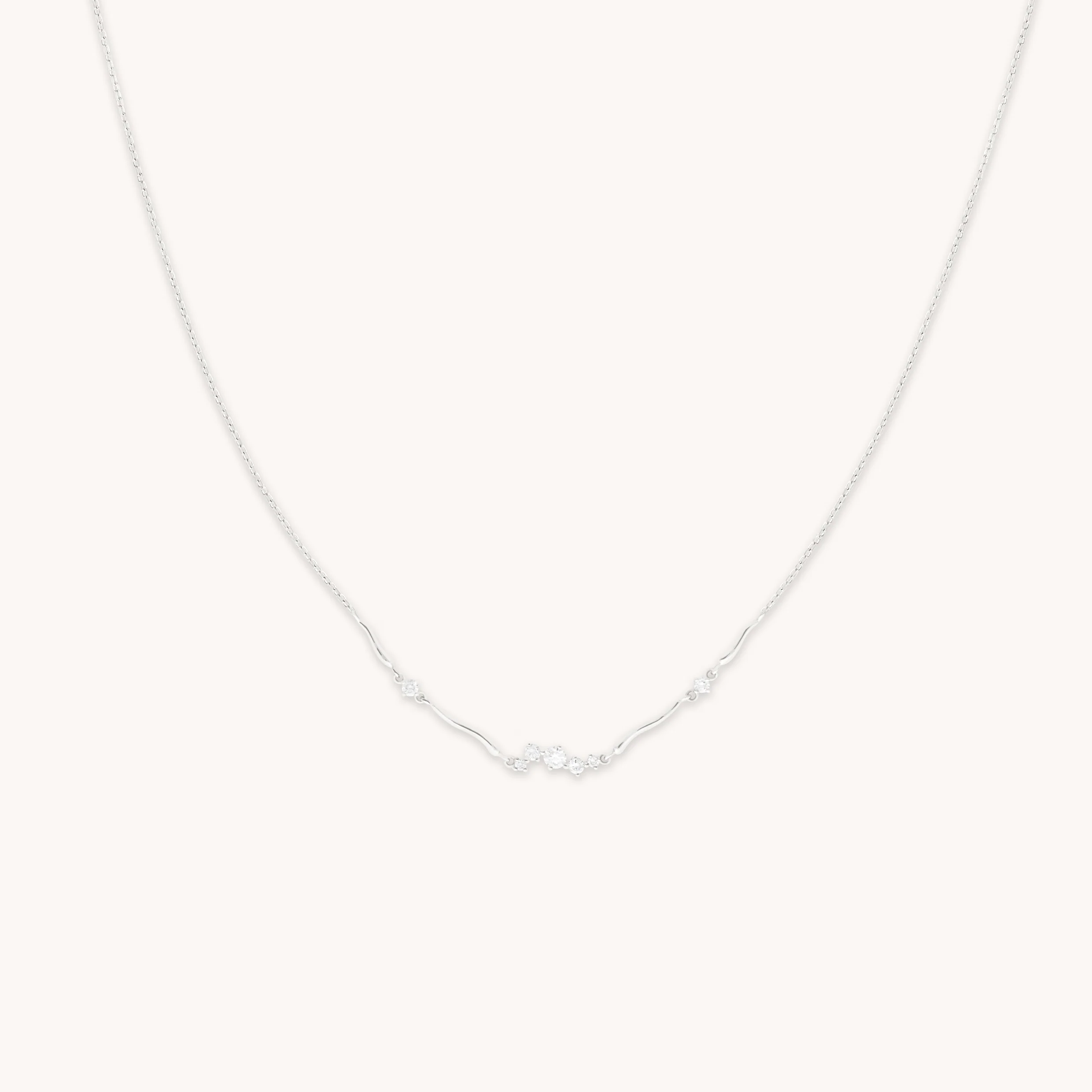 Diamond Cluster Molten Necklace in Solid White Gold