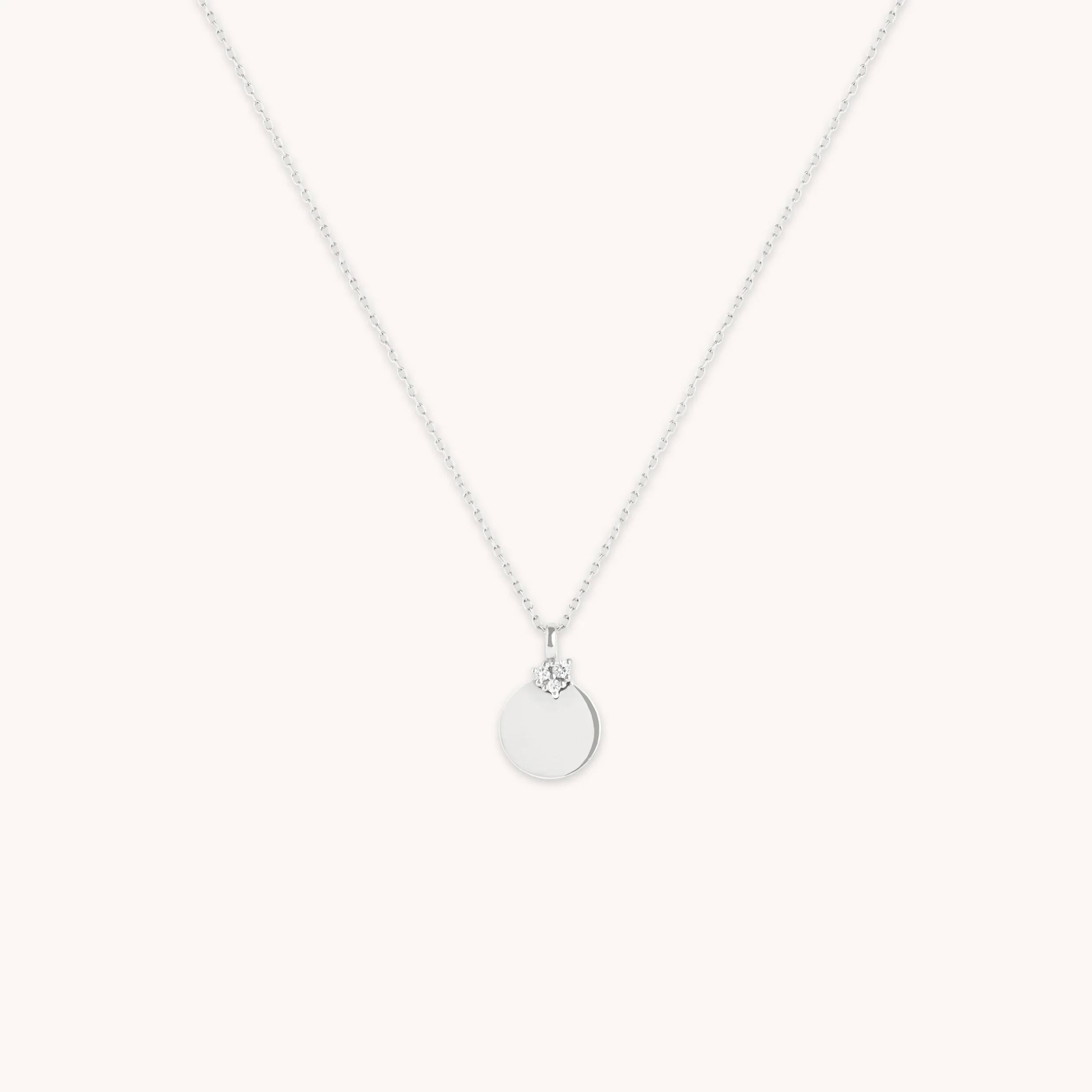 Diamond Coin Pendant Necklace in Solid White Gold