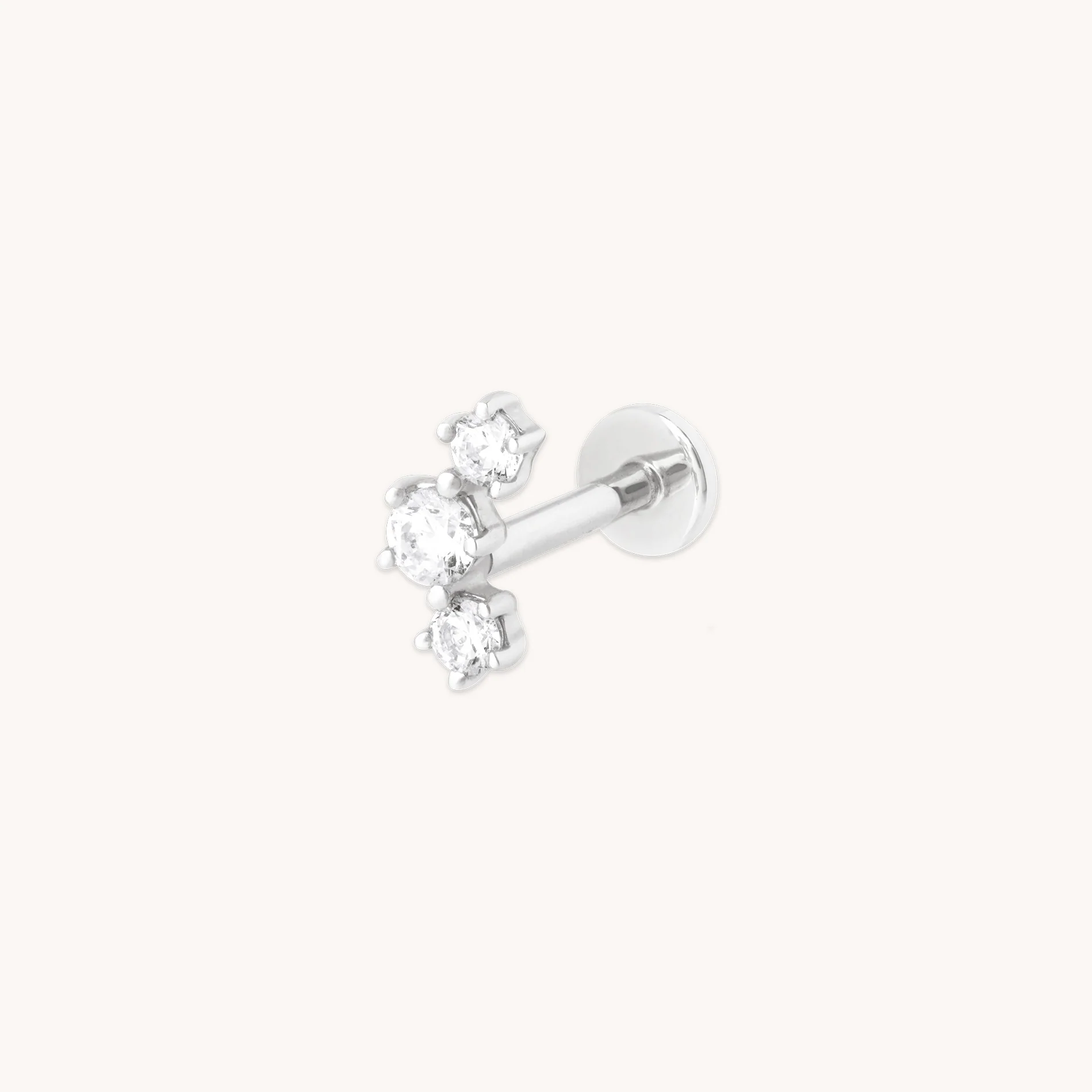 Diamond Curved Piercing Stud in Solid White Gold