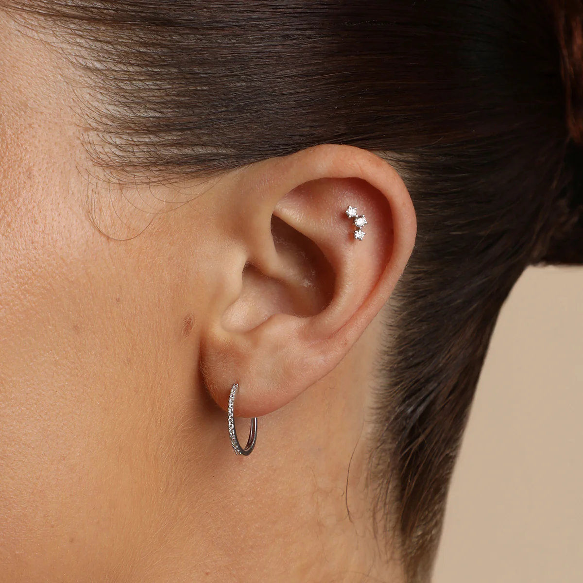 Diamond Curved Piercing Stud in Solid White Gold - Image 3